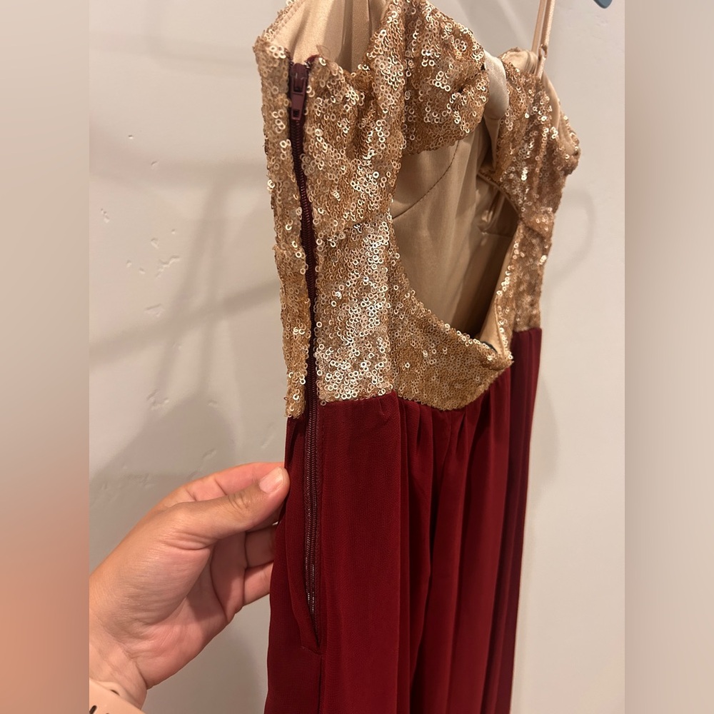 Windsor Gold and Burgundy High Low Dress - Picture 5 of 8